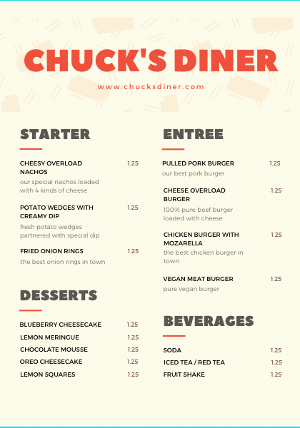 Carta de restaurante ejemplo